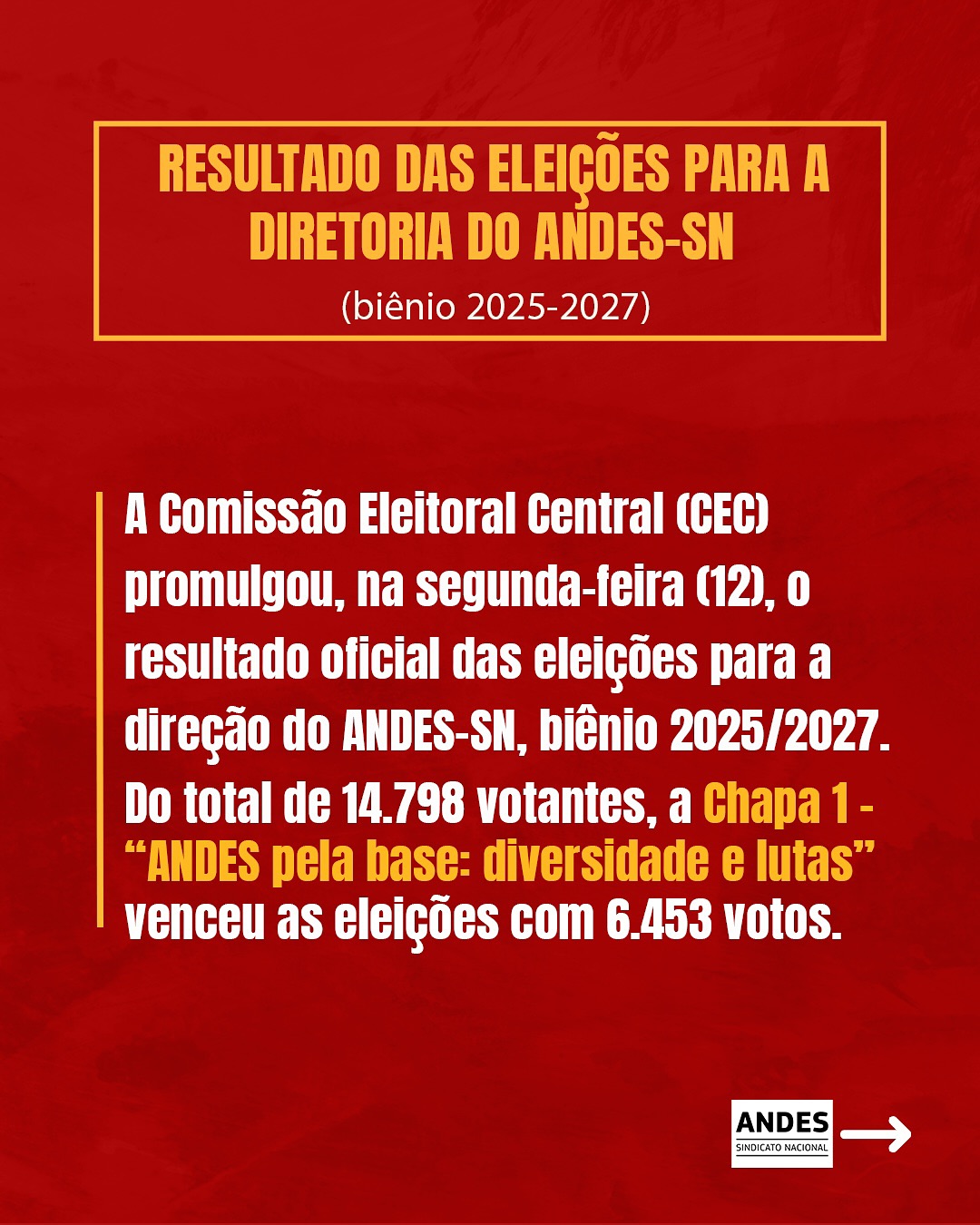 SINDICATO NACIONAL – Chapa 1 “ANDES pela Base” vence disputa pela direção do ANDES-SN