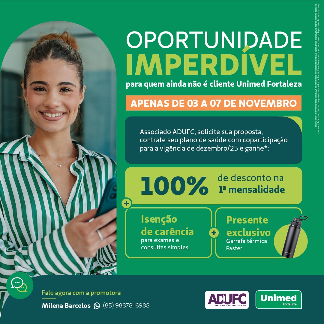 PLANOS DE SAÚDE – Unimed oferece 100% de desconto na 1ª mensalidade até 7/11 para novas adesões com coparticipação