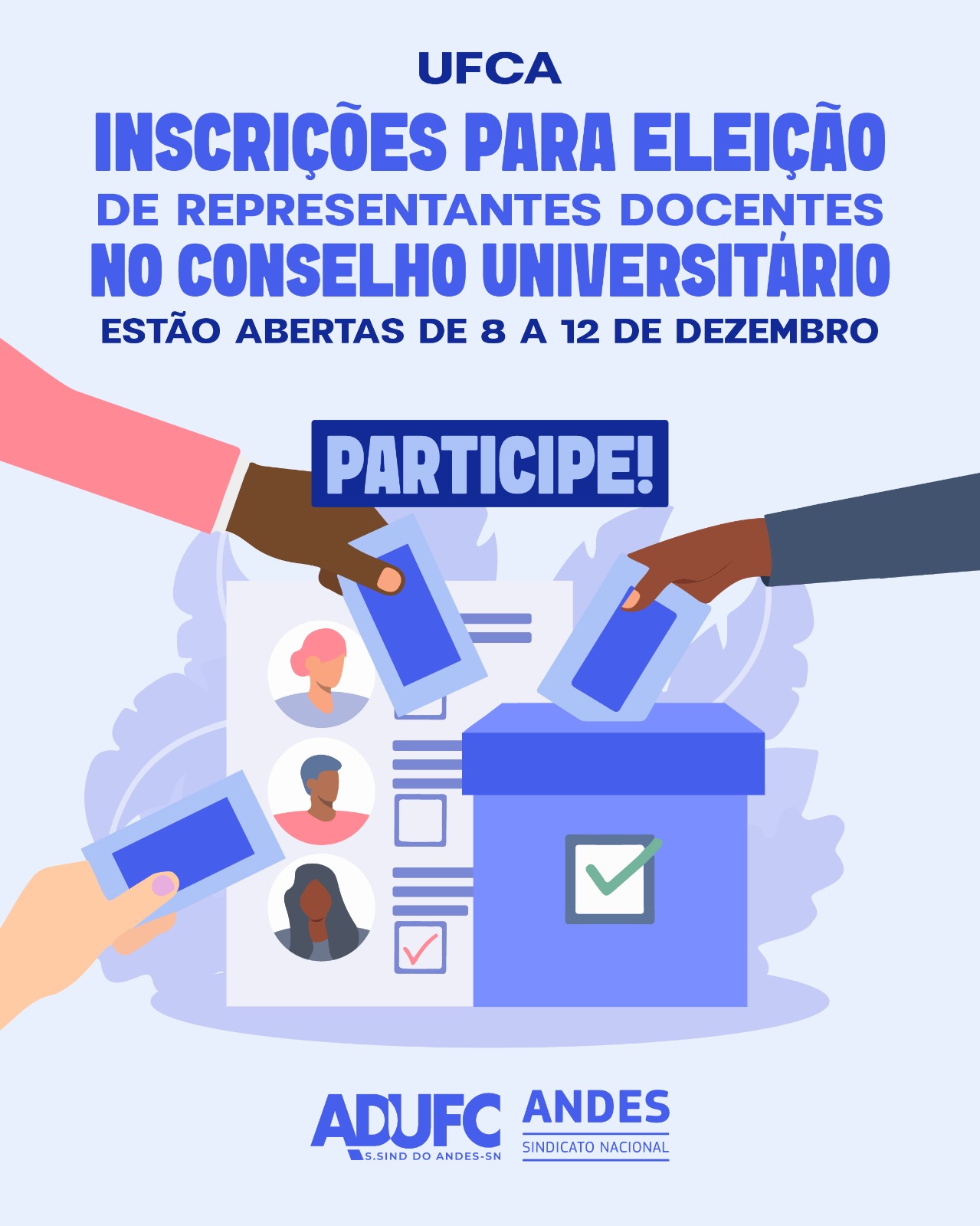 UFCA – Inscrições para Eleição de Representantes Docentes no Conselho Universitário estão abertas de 8 a 12 de dezembro; participe!